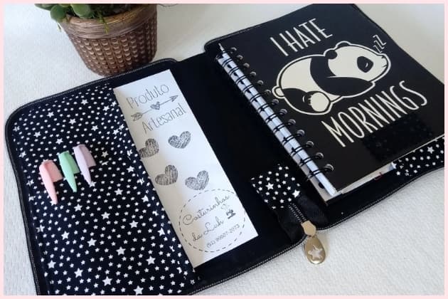 Case com zíper para livro ou agenda - Capa de tecido - Produto Artesanal