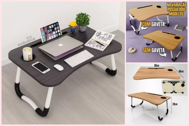 Mesa para Notebook Mesinha para Computador Portátil Cama para estudos com Gaveta Dobrável