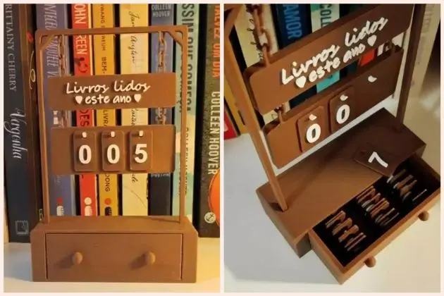 Contador de Livros Lidos Anual Com Gavetinha Decorativo