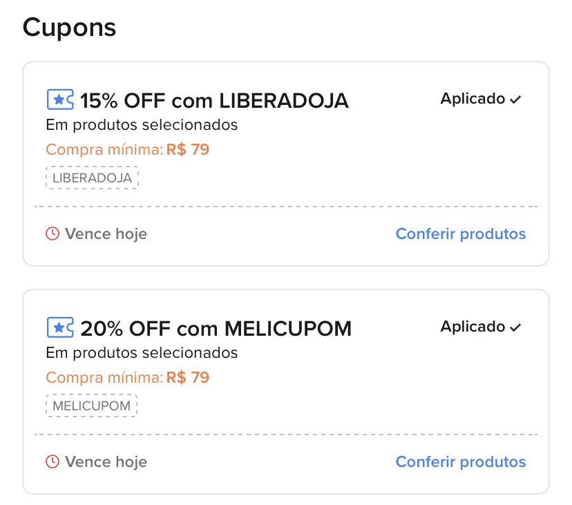 Mercado Livre libera cupons de 15% e 20% OFF válidos somente hoje Mercado Livre libera cupons de 15% e 20% OFF válidos somente hoje