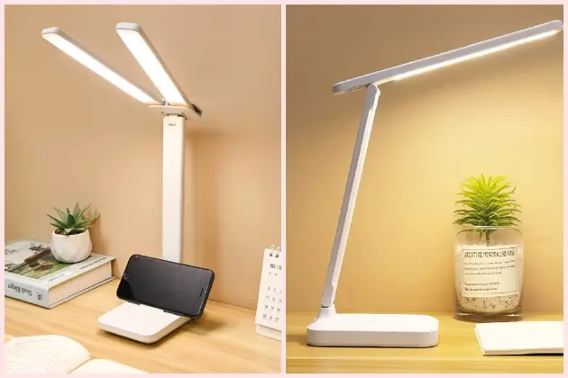 Luminária de Mesa Abajur Led Recarregável Portátil USB Duplo Led Botão Touch 3 Tons Luz Bivolt